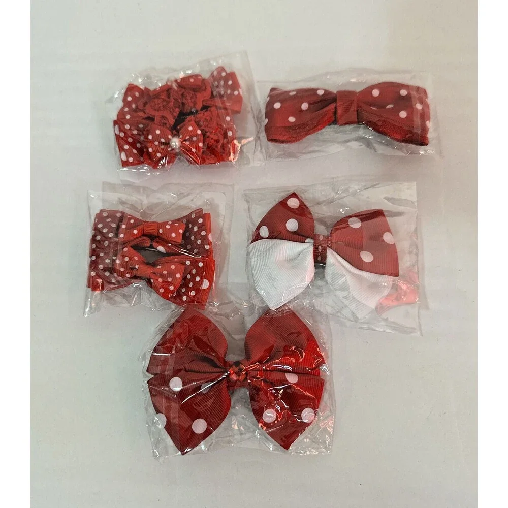 Lot of 5 Red/white Hair Bows with easy clip backs